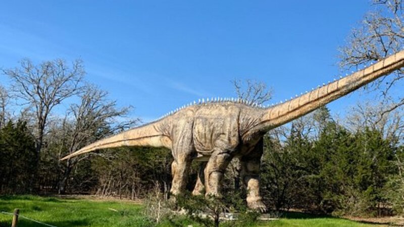 Life-size dinosaur statue at Dinosaur Park near Cedar Creek, Texas